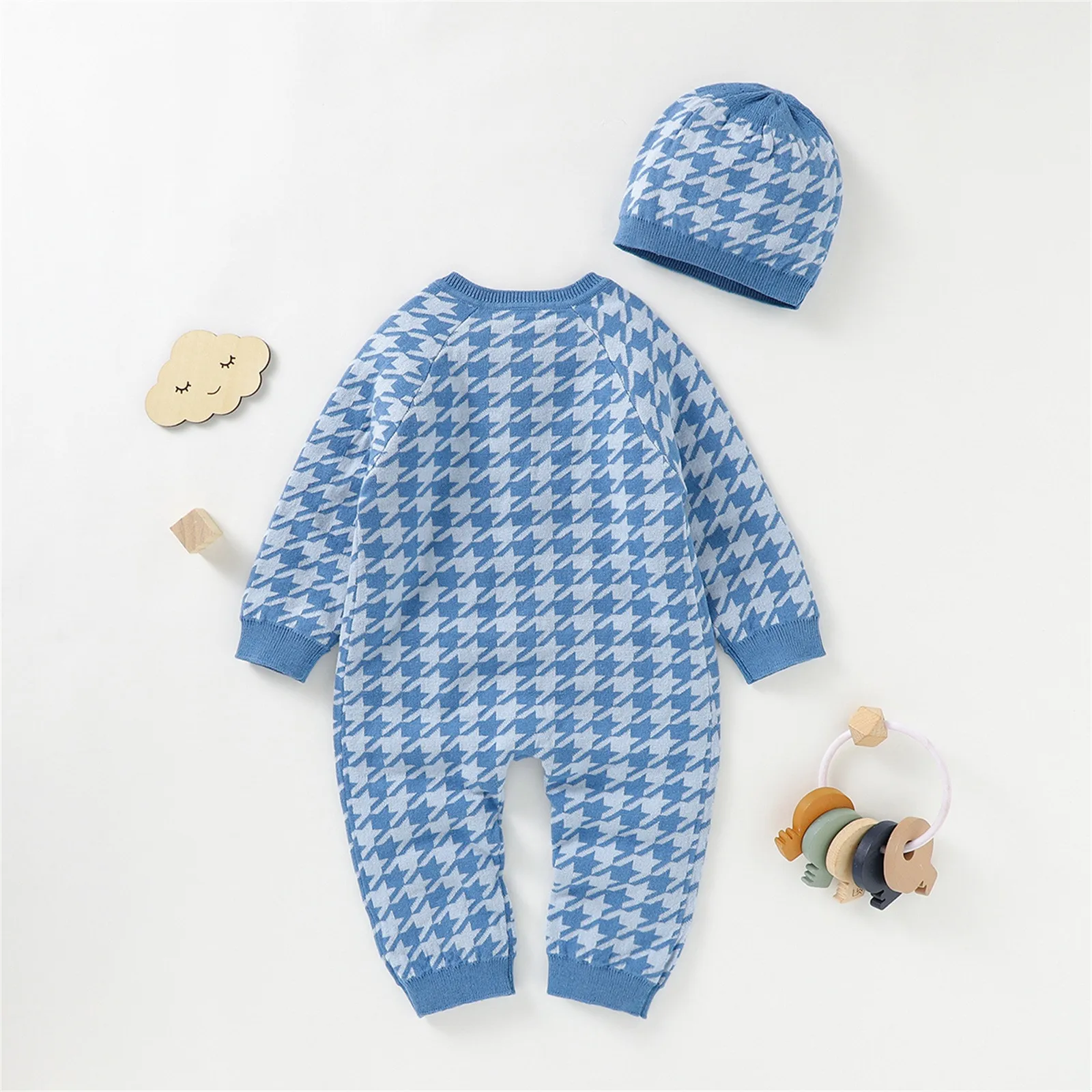 2pcs Newborn Baby Girl Boy Romper +Hat Winter Baby Clothes Knitted Sweater Jumpsuit Outfit Overall Baby Clothing Set 6 12 18 24M image 2