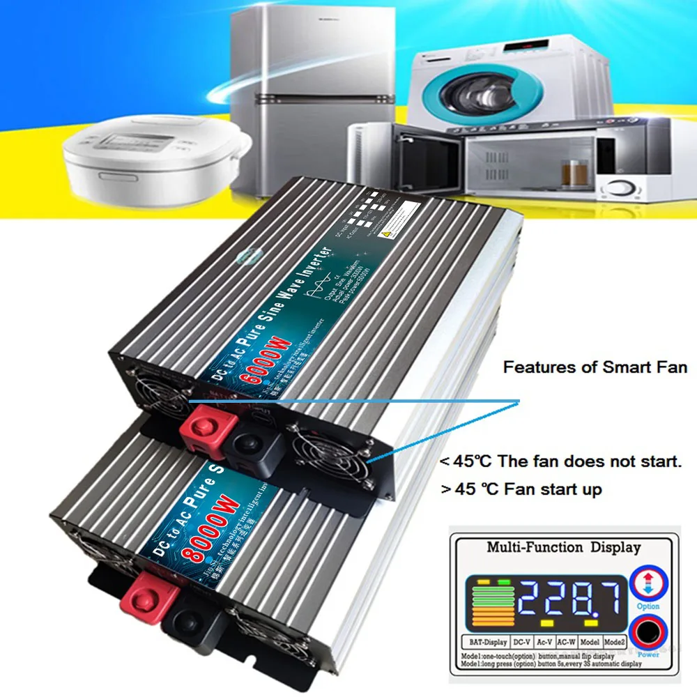 Pure Sine Wave Inverter 12V/24V/48V/60V to 110V 220V  6000W 8000W Voltage transformer Converter Pure Sine Wave Power solar