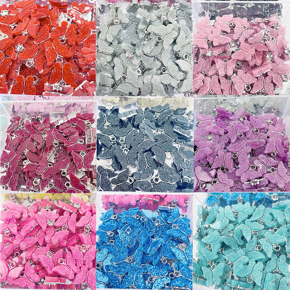 20Pcs/Lot Silver Color Butterfly Insects Charms Colorful Resin Butterfly Pendant for Bracelet Necklace Jewelry Making Supplies