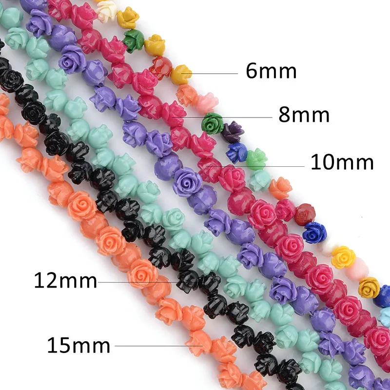 1 Strand 6 8 10 12 15mm Rose Flower Beads Artificial Coral Beads For Jewelry Making DIY Bracelet Neckalce Accessoires Wholesale