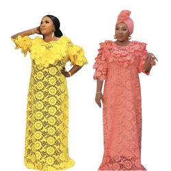 Houseofsd African American Lace Abaya And Head Tie Mature Ladies Chic Muslim Traditional Dress African Style With Inner boubou