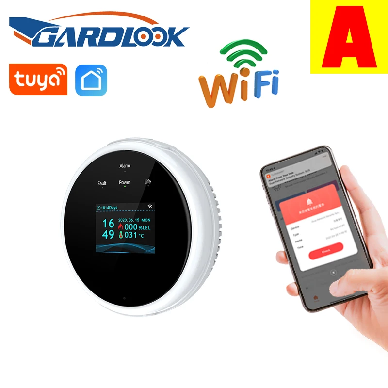 GARDLOOK WiFi LPG GAS Leakage Natural Combustible Detector & 433MHz Gas Leak Sensor Alarm Optional Use For Home Security System