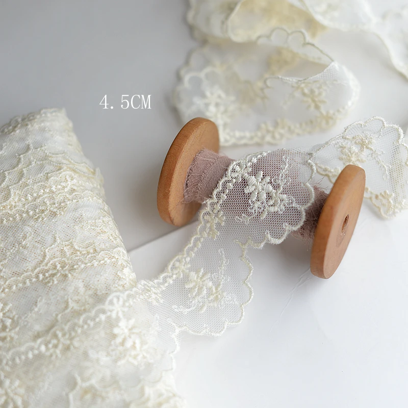 Hot Sale 4.5cm wide 3yard/lot retro net flower embroidered lace trim for baby doll clothes/diy dress X430