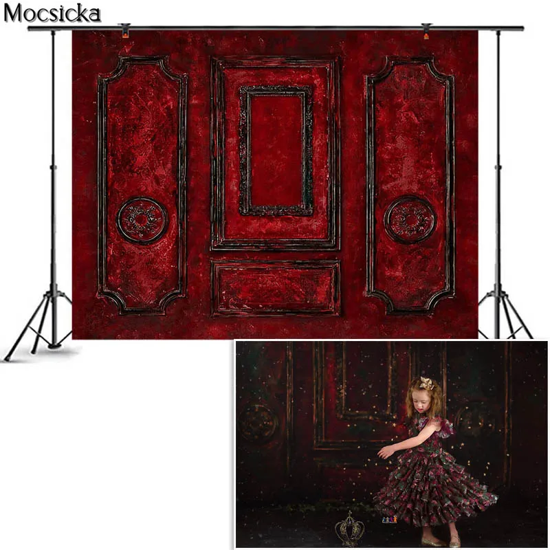 Arrière-plan de photographie de porte rétro rouge, arrière-plan de douche de mariée de mariage, Studio Photo de Portrait classique abstrait de nouveau-né