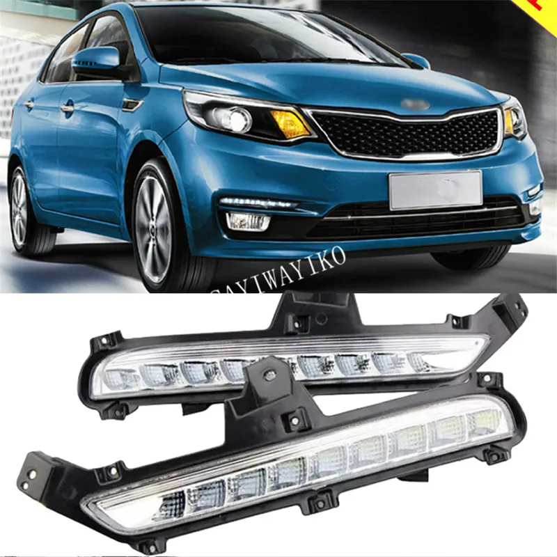 

2PCS LED Daytime Running Light For Kia Rio K2 2015 2016 Yellow Turn Signal Relay Waterproof ABS 12V DRL Fog Lamp Decoration