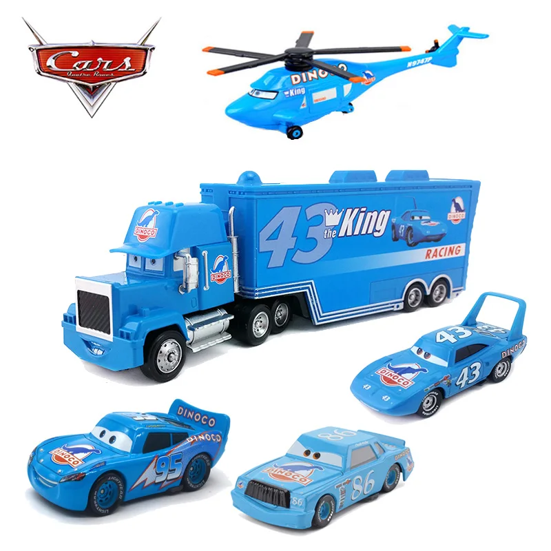Disney Pixar Cars 2 3 Набор игрушечных машин Синий динозавр DINOCO King Молния Маккуин Вертолет 1:55 Металлические литья под давлением Игрушки для мальчиков Транспортные средства
