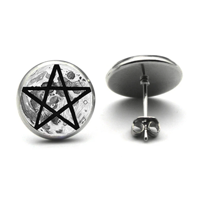 2019 The New Retro Wiccan Ear Nail Magick Wicca Pentagram Ear Studs Occult Stud Earrings Jewelry Glass Cabochon Earrings