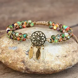 4mm Beaded Dream Catcher Charm Bracelets Women Men Yoga Hope Braided Wrap Bracelet Handmade Jewelry