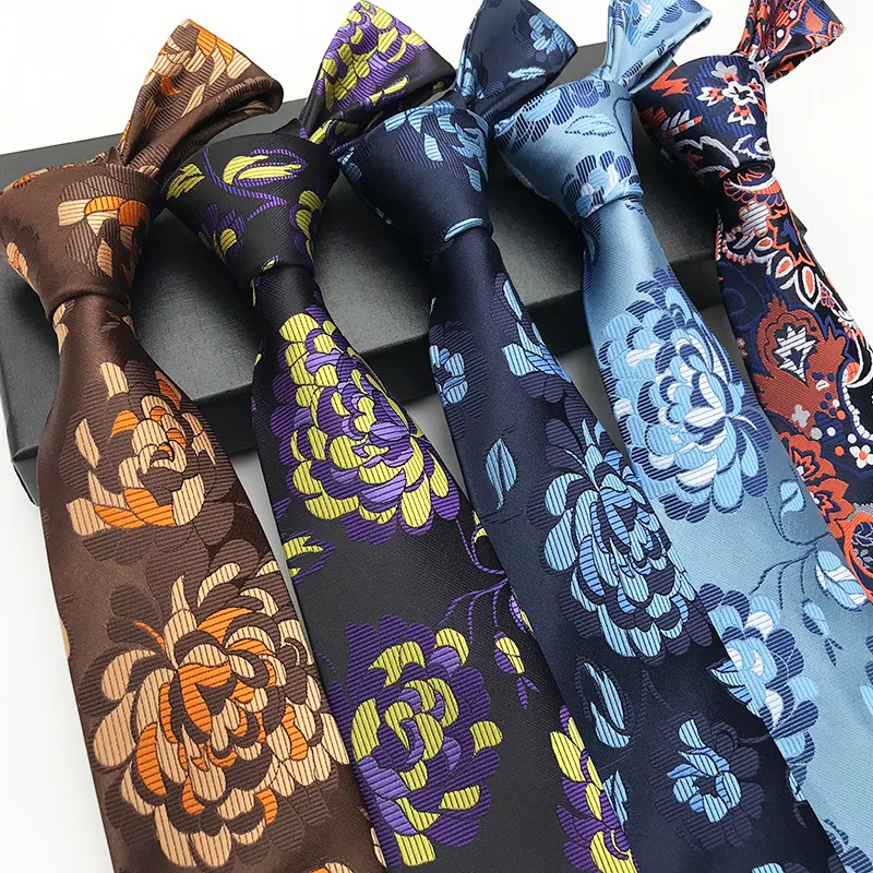 

Male Fashion Business Classics Flower 8cm Ties for Men Jacquard Wedding Necktie Corbatas Hombre Gentlemen Accessories