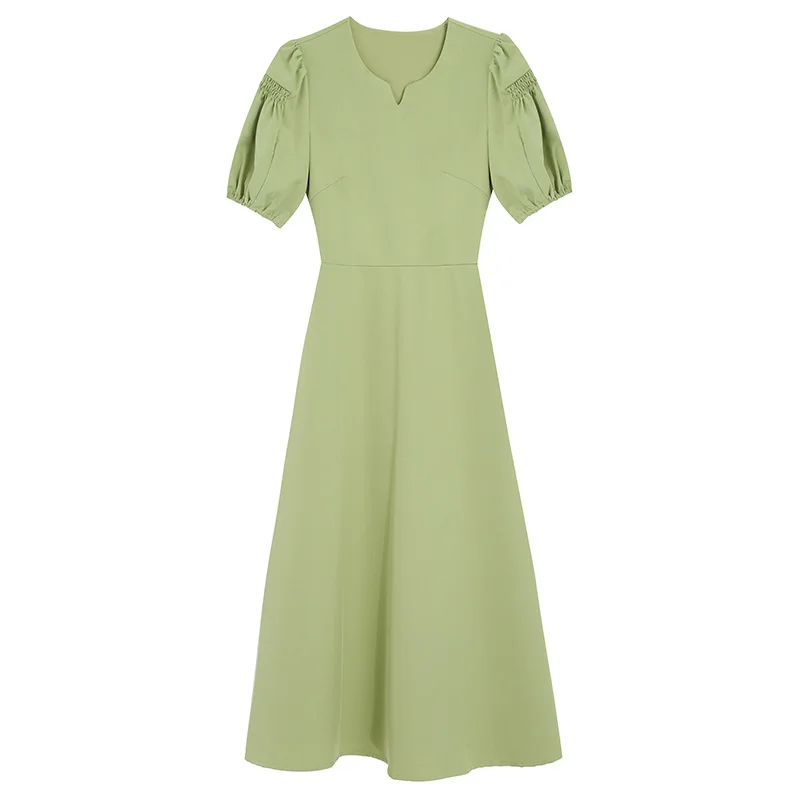 

2021 new fashion minority Avocado Green puffy summer dress with slim waist dresses