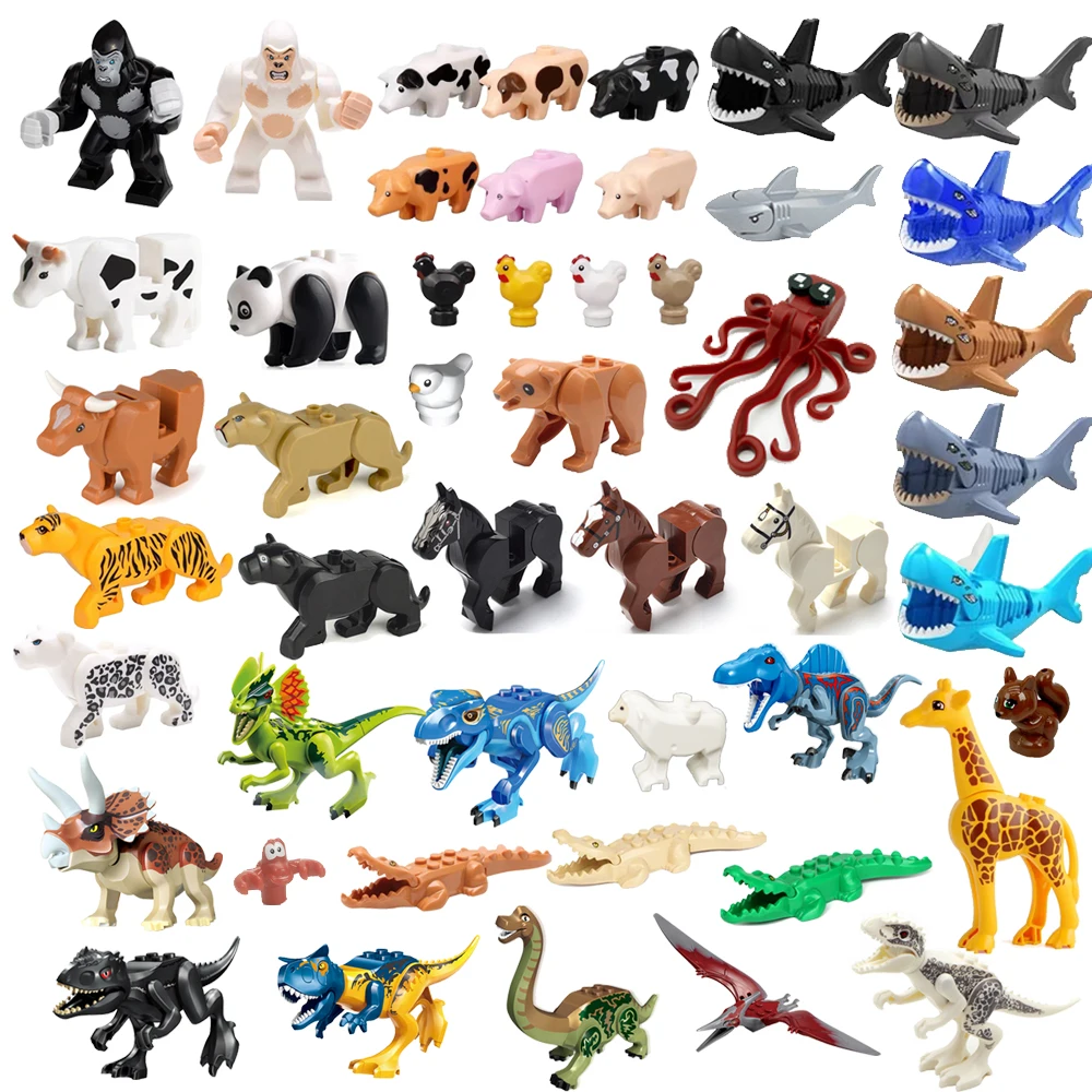 MOC Farm Animal Building Blocks Cute Pets Pigs Chicken tiger panda shark City Accessories DIY Parts Bricks Toys EducationalBlock