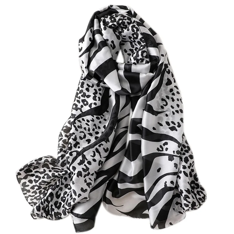 New Summer Women 180X90CM Silk Scarf Beach Store Hijab Leopard Print Shawl And Wrap Female Foulard Echarpe Designer Bandana