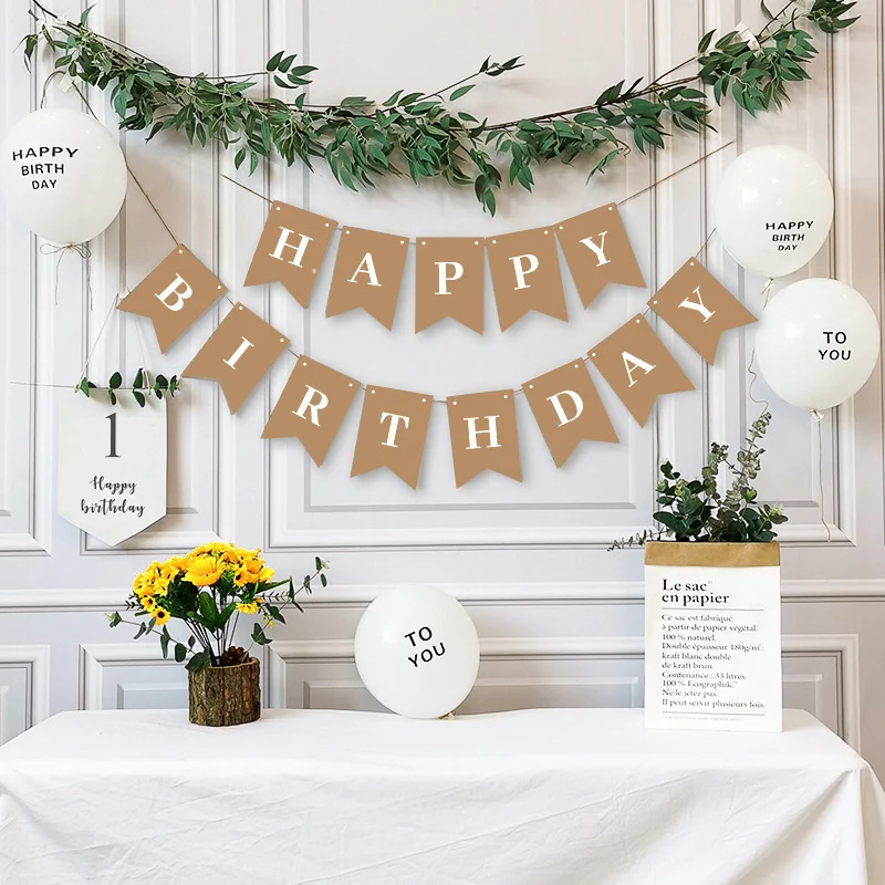 Happy Birthday Decoration 1-9th Happy Birthday Banner Balloons Flag Bunting First Birthday Decor Boy Girl Baby Shower Supplies