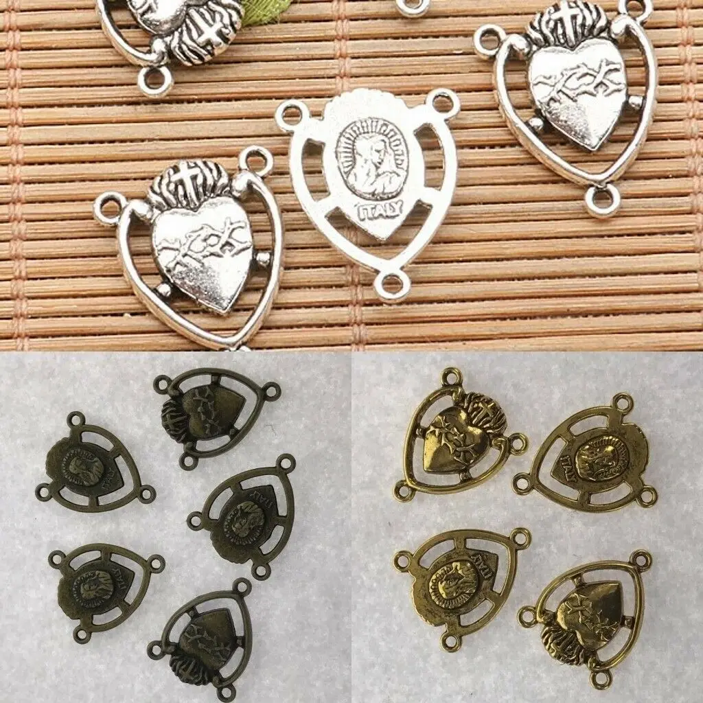 100pcs/lot 20*16MM religious portrait heart connector jewerly making 3holes heart shaped Pendant