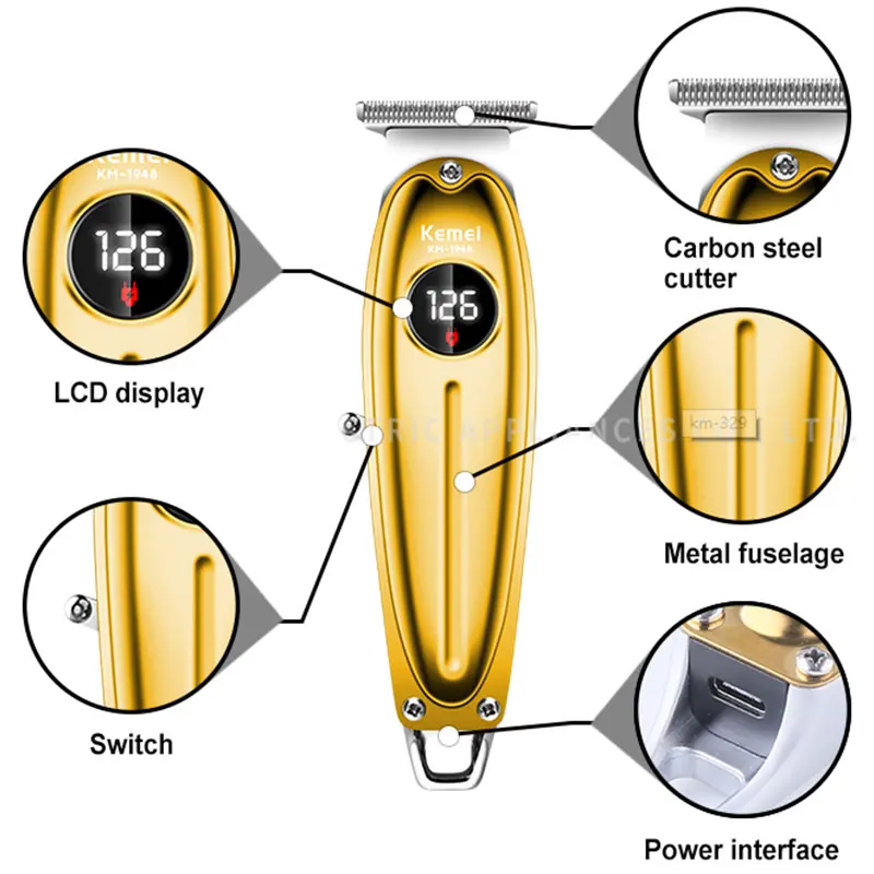 Kemei 1948 LCD Display Hair Clipper For Men Powerful Full Metal Lithium Electric Beard Trimmer Haircut Machine Rechargeable