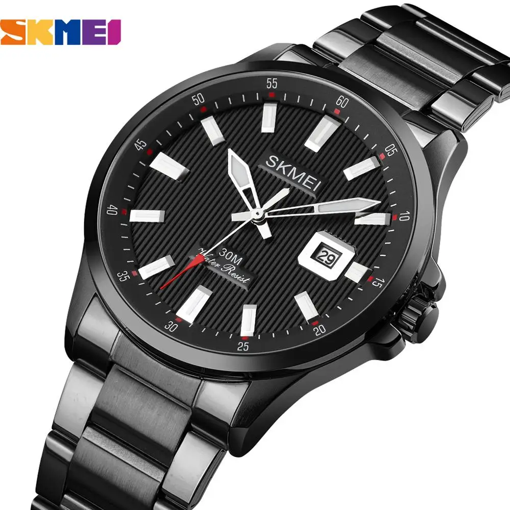 SKMEI Quarz Uhren Männer Edelstahl Armbanduhr Luxus Fashion Datum Uhr herren Business Stunde Original Design Reloj Hombre