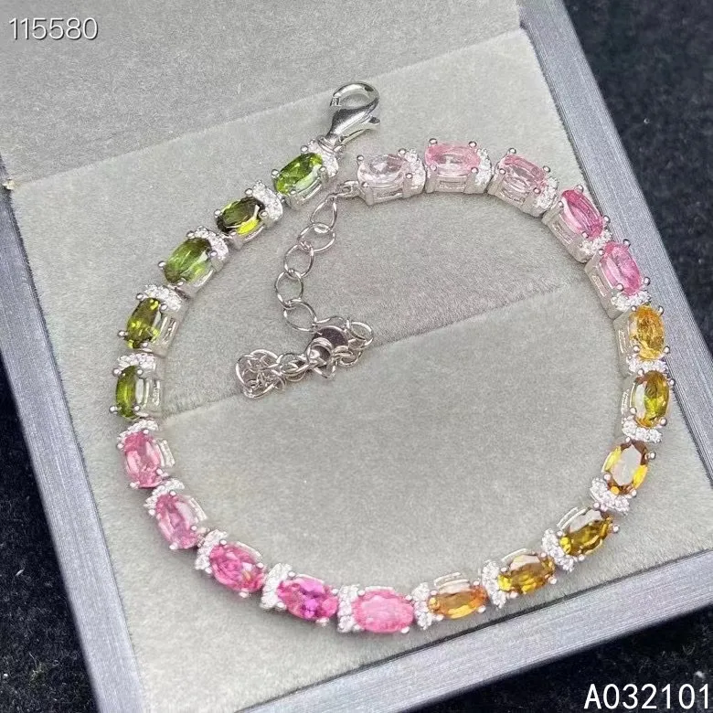 KJJEAXCMY fine jewelry S925 sterling silver inlaid natural tourmaline Girl trendy hand Bracelet Support test Chinese style