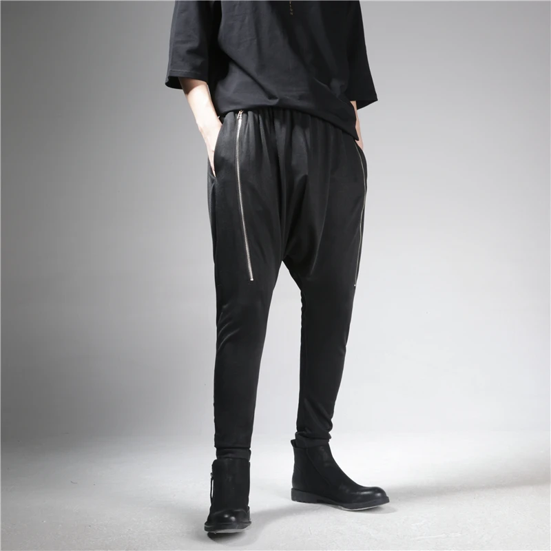 State-of-the-art inclined zipper decoration slim casual leg nine-point trousers low-grade Harem Pants Korean version