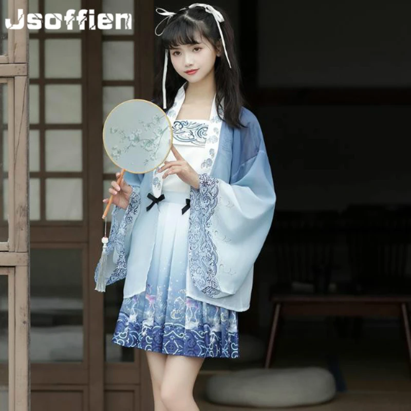 Chinese Traditional Hanfu Clothes Anime Kimono Cosplay Ancient Tang Dynasty Princess Dress Oriental Hanfu Skirt Samurai Cardigan