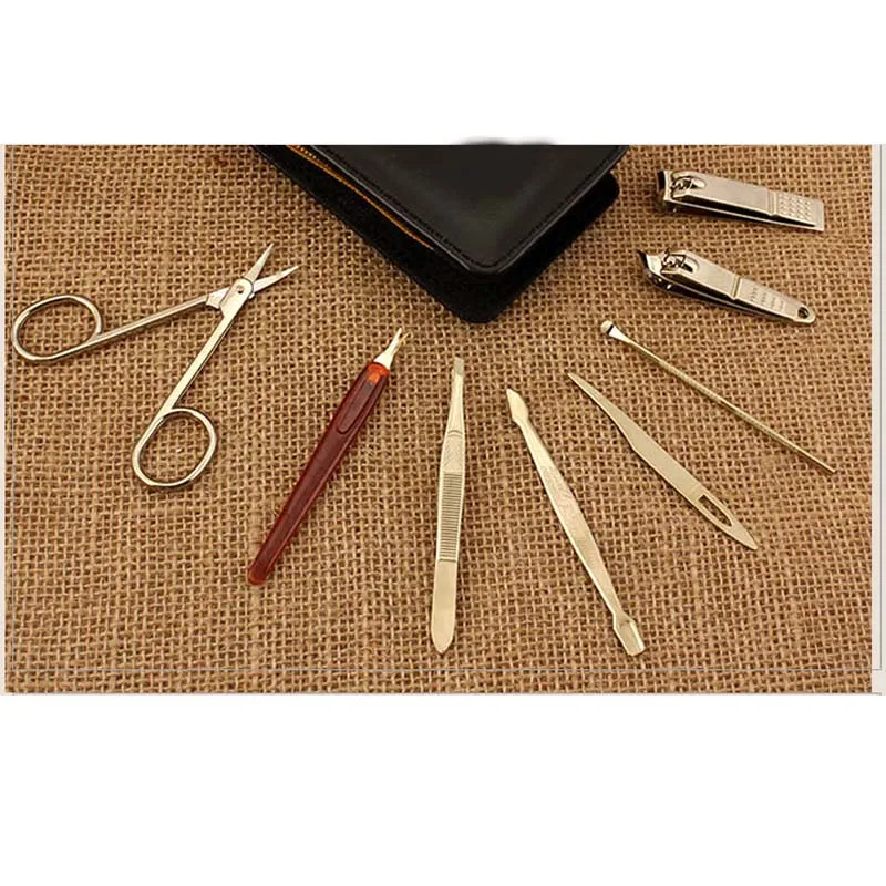 

8 in 1 Gold Plating Professional Manicure Pedicure Kit Tool For Dad Husband Men Boy Friend Holiday Birthday Christmas Gift