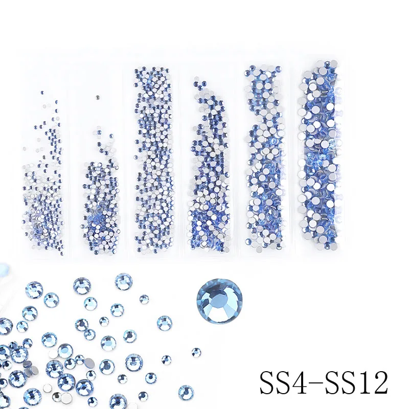 SS3-SS34 Flatback Light Blue Crystal  Glass Nail Art Rhinestone Nail Strass Mix Size Non Hot Fix Rhinestone Glue