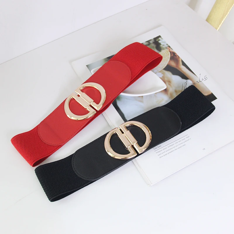 Belts Female Skirt Elastic Waistband Women Fashion Wide Stretch Metal Buckle Waist Seal Brown Cummerbunds Party Dress Decorate