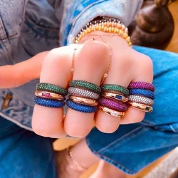 Classic Gold Color Vermeil Jewelry Open Adjusted Size White Red Green Blue Colorful Fashion CZ Band Signet Dome Ring For Women