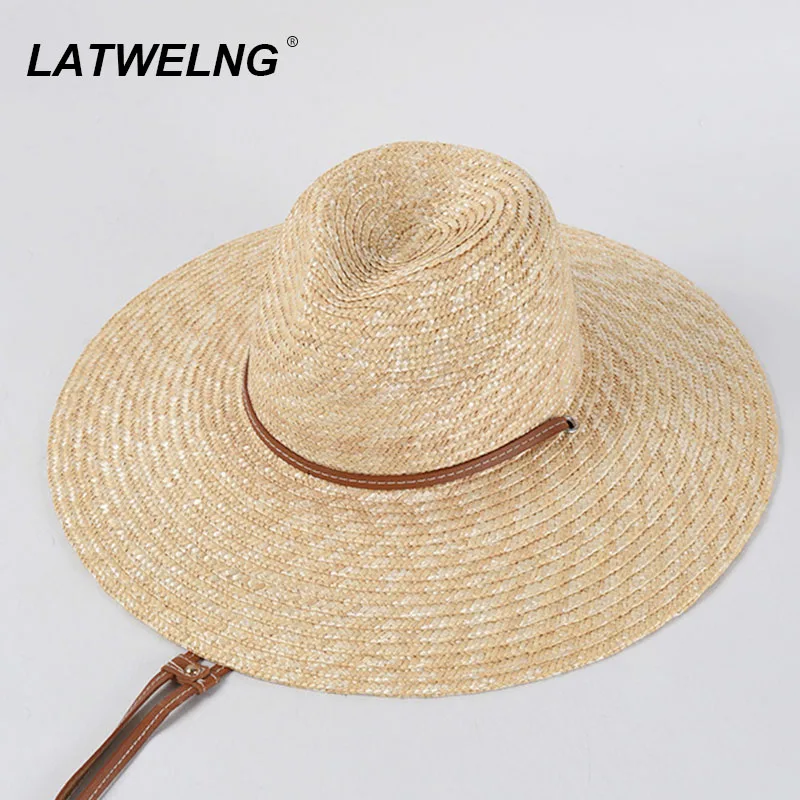 New Belt Strap Straw Sun Hat For Women Fashion Vacation Beach UV Hats WideBrim Panama Hats Outdoor Wholesale