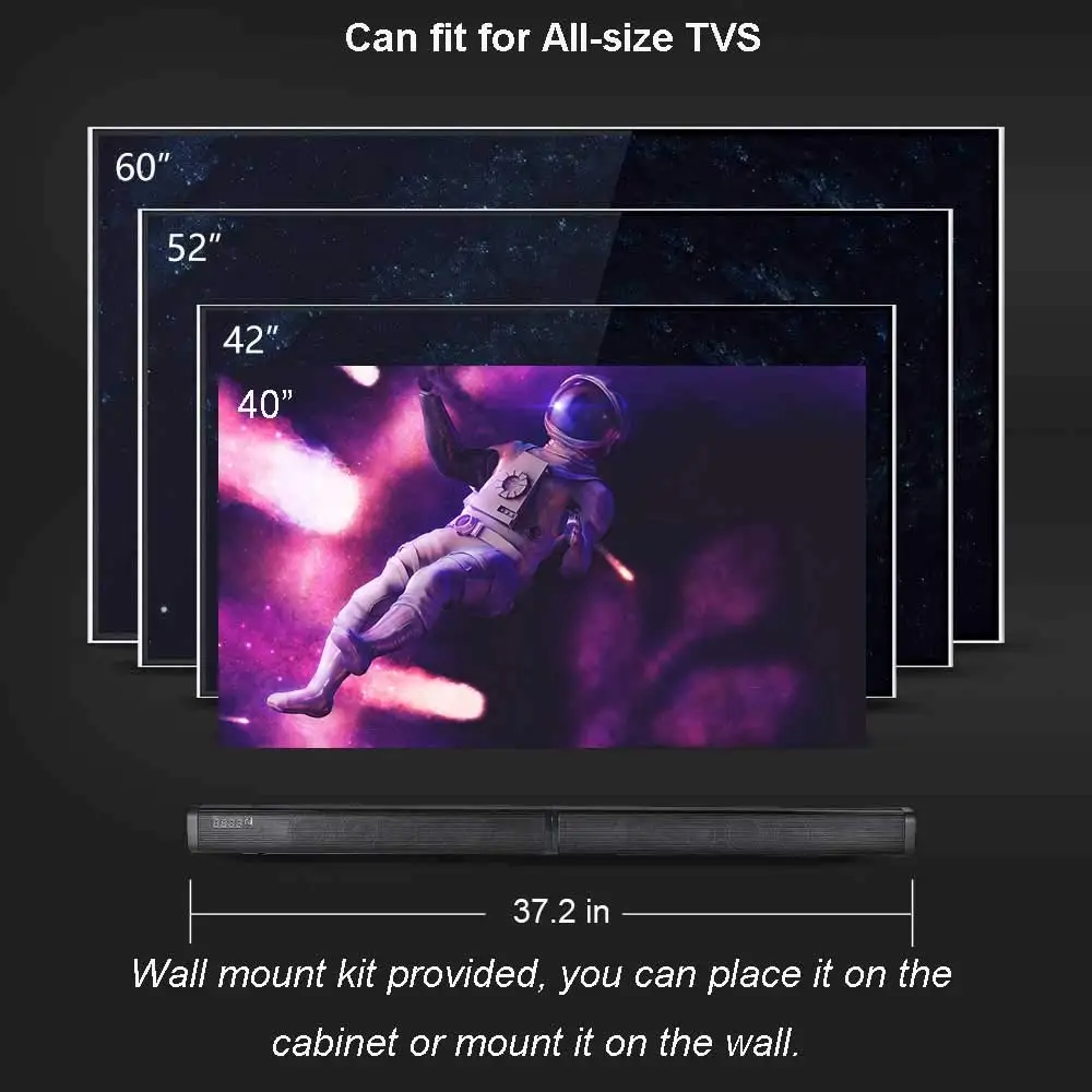 Sounderlink Wireless Detachable Bluetooth TV 37 inch Soundbar Speaker Home Theater Support Optical SPDIF AUX HDMI-Compatible