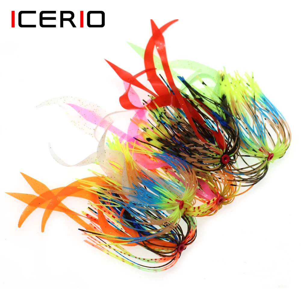 5Bundles Luminous Silicone Rubber Skirts Spinner Bait For Tai Kabura Squid Octopus Snapper Fishing DIY Saltwater Jig Fish Lure