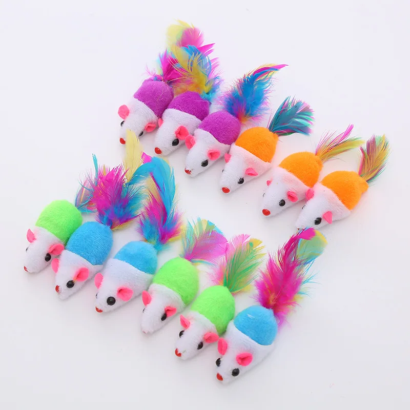 Cat Interactive Colored Feather Tail Little Mouse Cat Toy Set Pet Interactive Training Supplies Cat Funny Toys