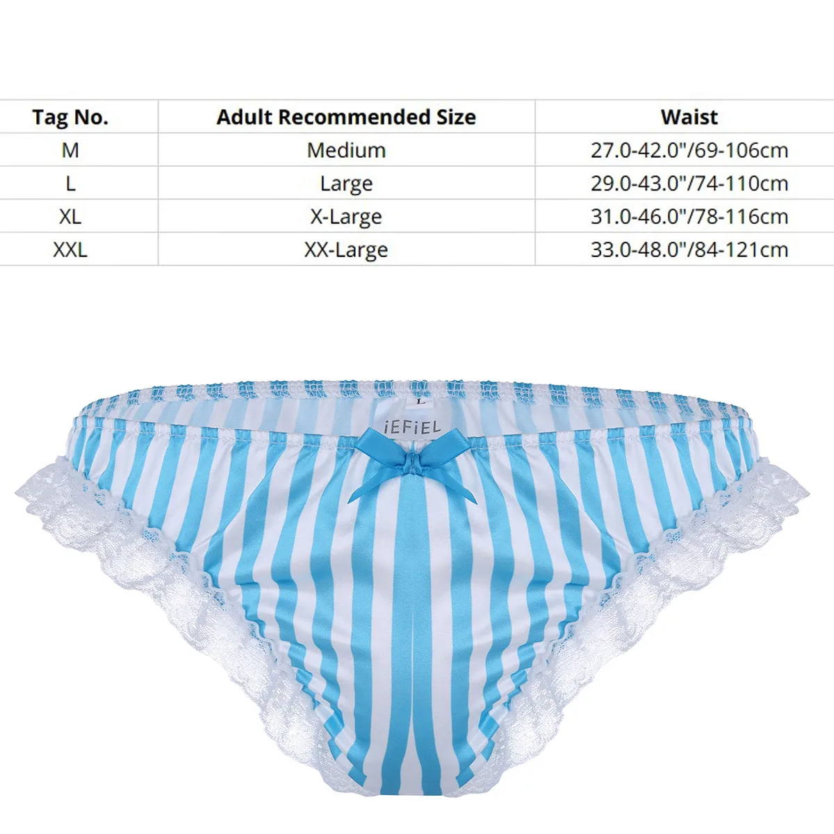 Men\'s Satin Striped Print Sissy Panties Sexy Gay Silk Shiny Frilly Lace Bikini Briefs Underwear