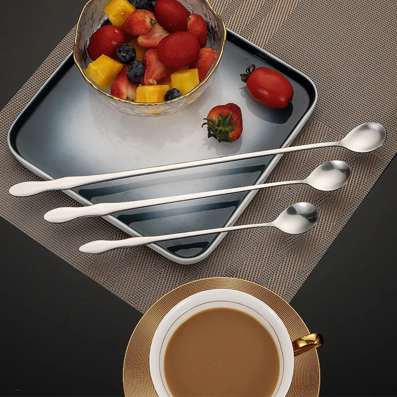 Long Handle Stainless Steel Stirring Spoon Silver Gourd Cutlery Ice Cream Coffee Teaspoons Kitchen Tableware Bar Accessories