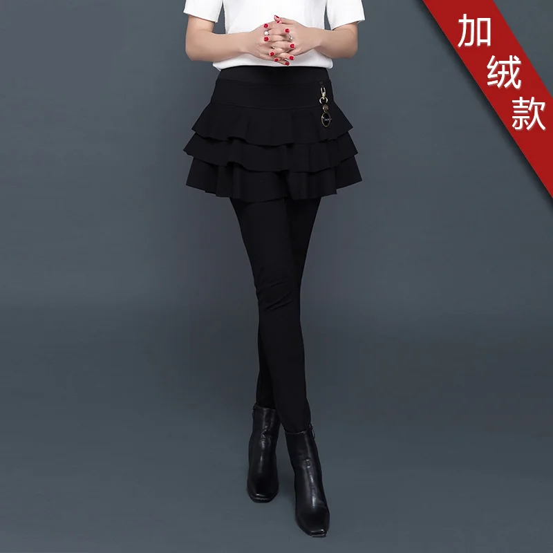 2020 fall/winter legging skirt fake two-piece all-match outer wear fleece one-piece pants stretch belt tutu skirt romper