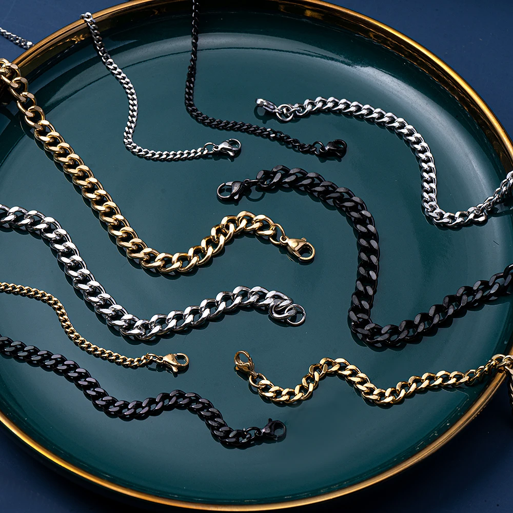 Hip-Hop Kubanische Kettenhalskette für Männer und Frauen, Punk-Stil, 3 bis 7 mm, Edelstahl-Choker-Halskette, Vintage-Schmuckzubehör – Detail 2