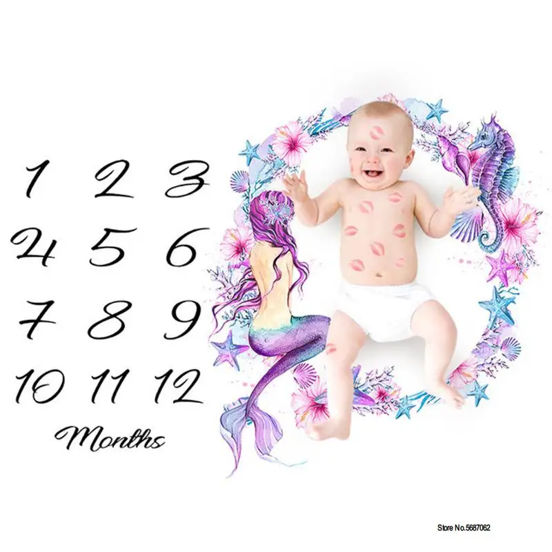 Newborn Photography Mats Cartoon Infant Baby Milestone Photo Props Background Blankets Backdrop Cloth Calendar Accessories 2021