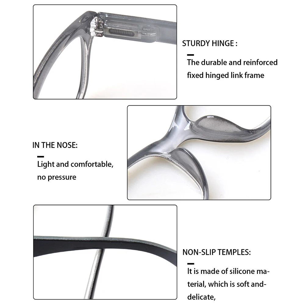 Henotin 남녀공용 독서 안경, 봄 경첩, 레트로 플라스틱 프레임, HD 리더 안경, 1.0, 2.0, 3.0, 4.0, 6.0