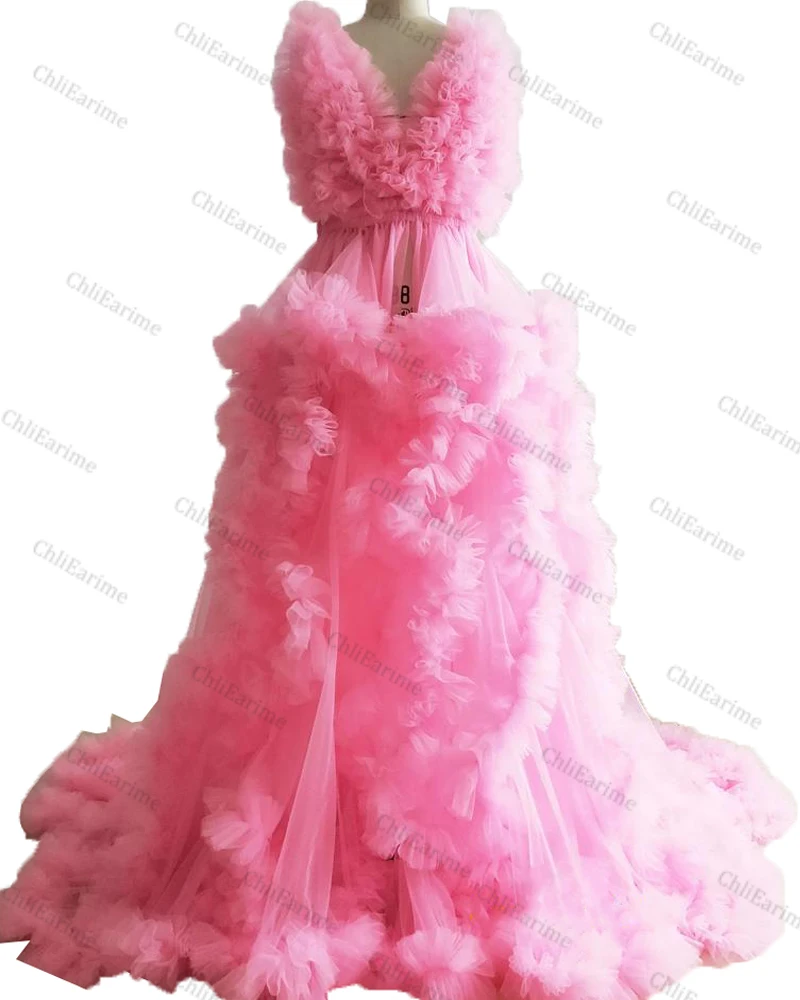 Ladies bride and bridesmaid (pregnant woman) dress with ruffled tulle dress and long dress