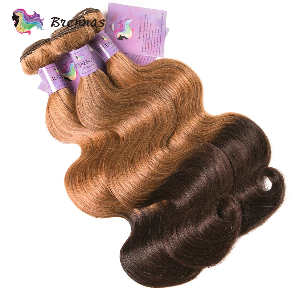 Ombre Body Wave Bundles With Closure 27/4 Honey Blonde Brazilian Body Wave Human Hair 3 Bundles With 4x4 Lace Closure For Women