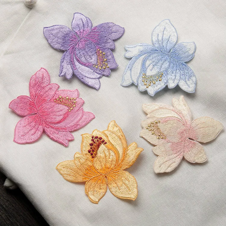 

10pcs Lotus Embroidery Iron Sew Patches for Clothing Applique DIY Hat Coat Dress Pants Accessories Cloth Sticker