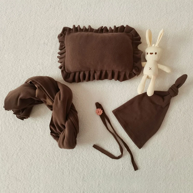 Accessoires de photographie pour nouveau-né, chapeau enveloppant, oreiller, bandeau, poupée lapin, ensemble 5 pièces, Costumes Photo infantile,