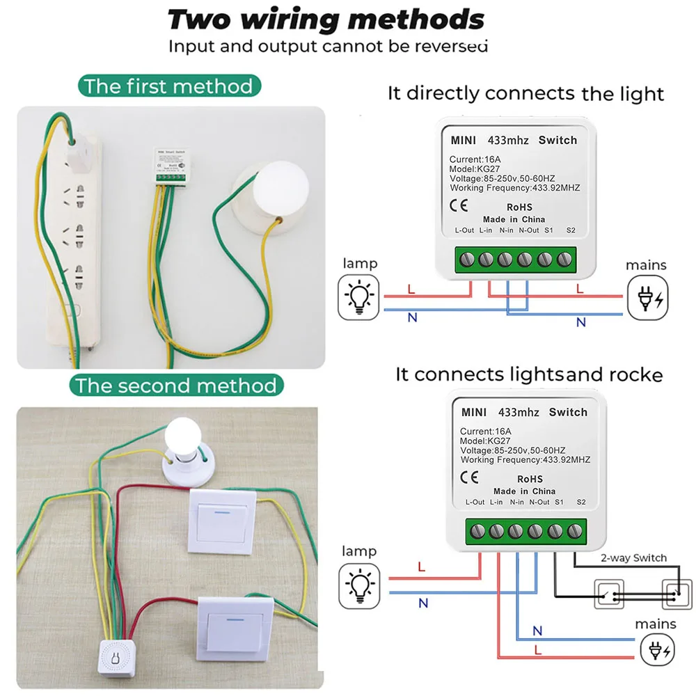 Universal Remote Control RF 433MHZ Relay Receiver Mini 16A 220V Timer Support 2 Way control,Wireless Key fob,for Home Appliance