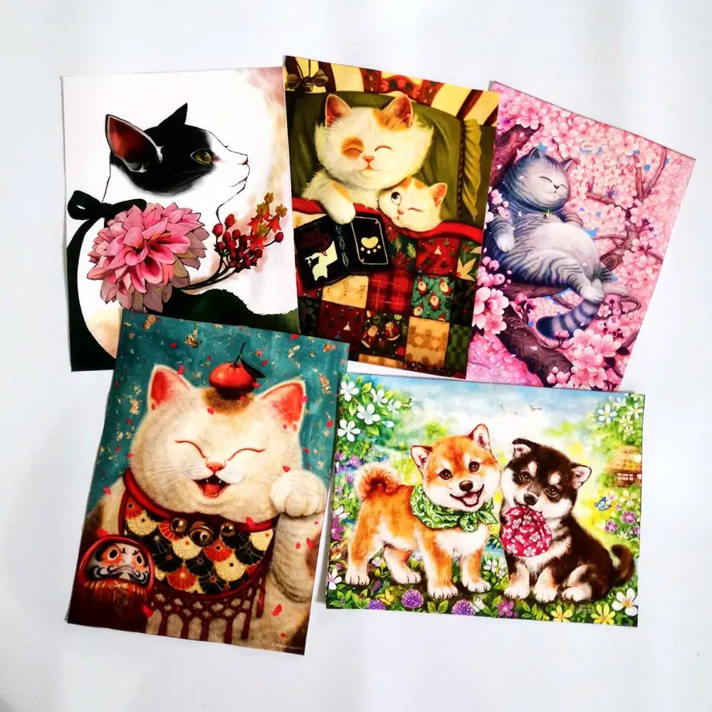 Syunss 1PCS Lovely Cat Dog Printed Hand Dyed Cotton Linen Fabric Telas Sewing DIY Patchwork Hand Embroidery Quilt Bags Tecido