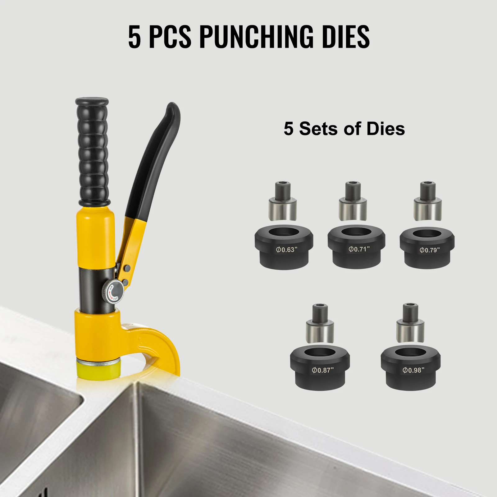 Punzonatrice idraulica VEVOR 6T perforatrice a ponte compatto strumento manuale per perforazione scavatrice con 5 stampi punzonatrice apriscatole in acciaio