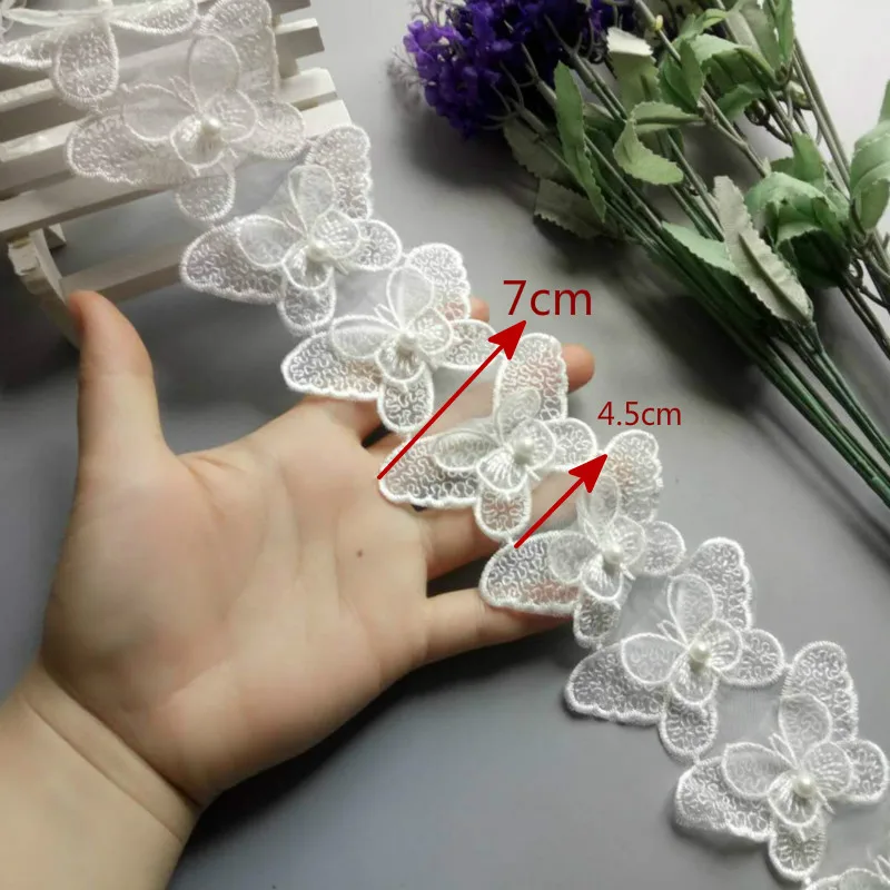 10X 3D Vlinder Parel Bloemen Diamant Steentjes Kant Trim Lint Geborduurde Trouwjurk Hoed Naaien Accessoires voor Kleding