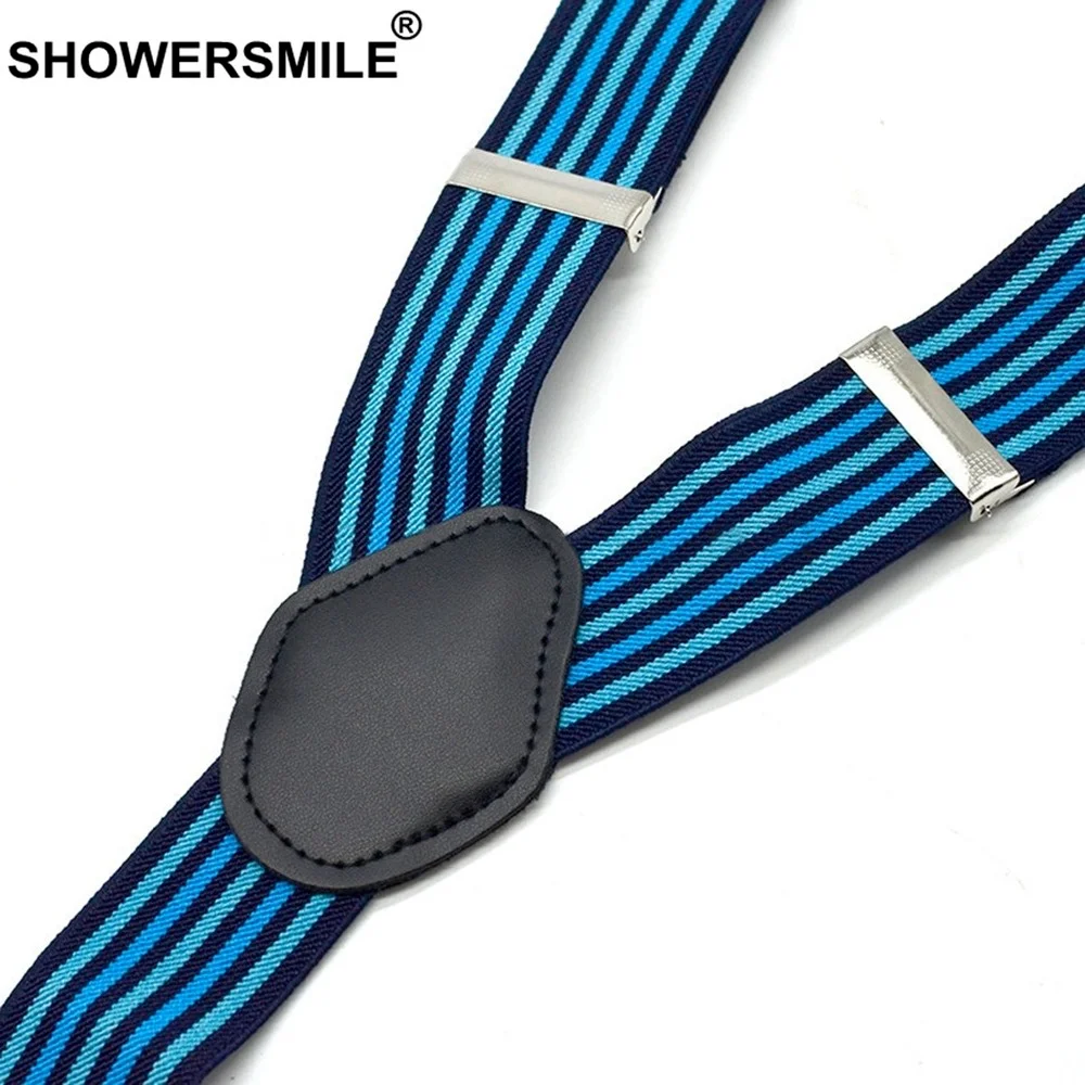 Stripe Suspenders Pants Men Elastic Y Shape Braces 4 Clips Suspender Belt 3.5*120cm Navy Suspender Male Red Black