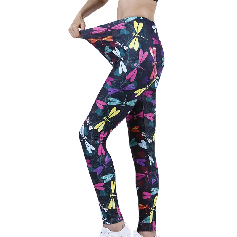 CUHAKCI Women Dragonfly Printed Exercise Colorful Female Elastic Leggins High Waist Push Up Soft Pants Drop Ship Trouser Fitness