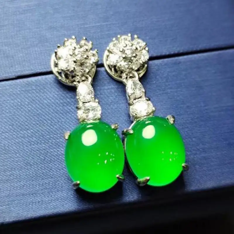 Green Chalcedony Earrings Women Natural Jade Jewelry Real Chinese Jades Stone Earrings Chrysoprase Accessories Fashion Jewellery