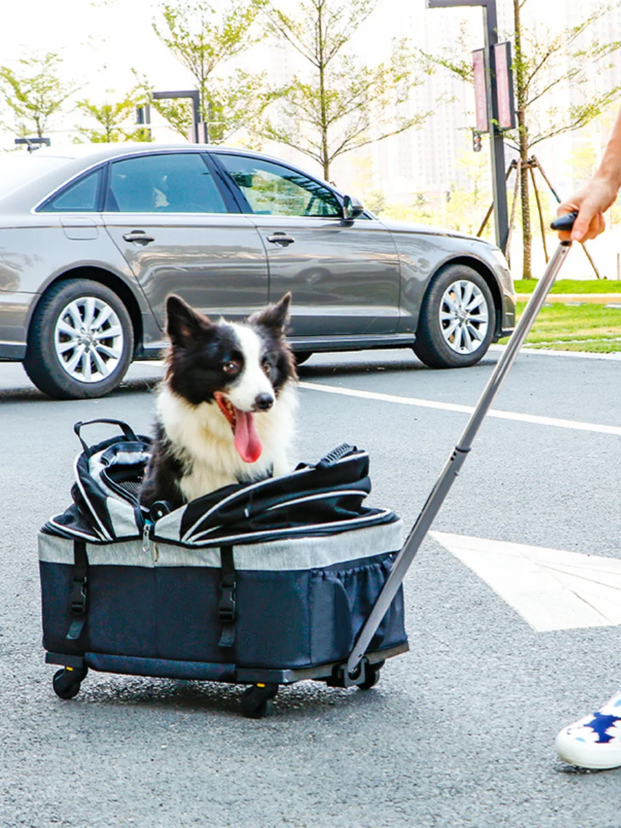 Double Layer Mesh Pet Trolley Case Detachable Cradle Trolley Bag for Cats and Dogs Outing Luggage with Telescopic Handle