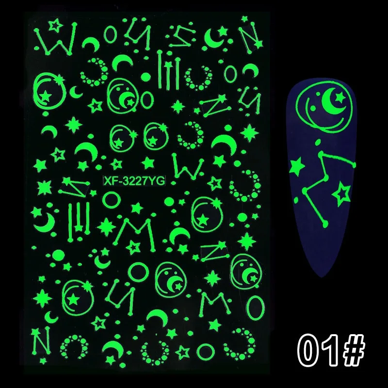 1 Sheet 2020 New Arrivals Halloween Party Luminous Adhesive Nail Stickers Halloween Luminous Nail Stickers T1593